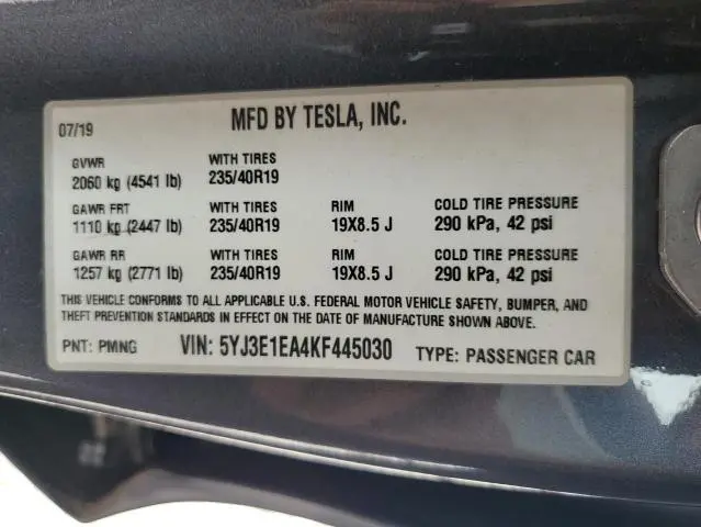 2019 TESLA MODEL 3