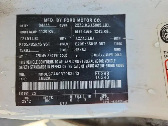 2011 FORD TRANSIT CONNECT XL  