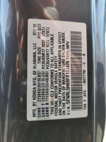 2015 HONDA ODYSSEY EXL  