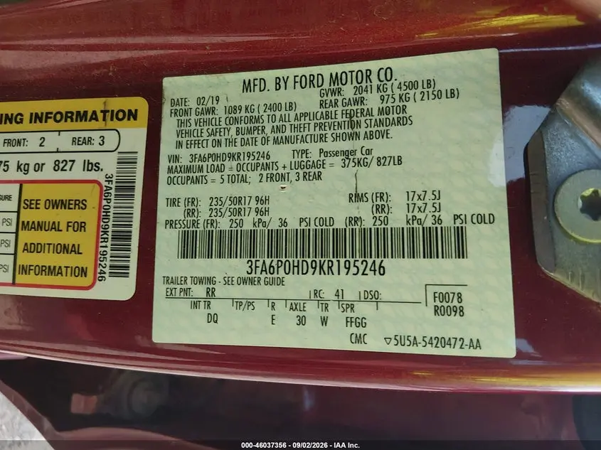 2019 FORD FUSION SE