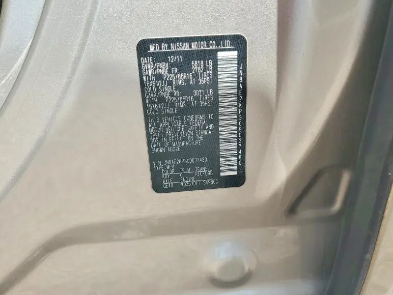 2012 NISSAN QUEST 3.5 S  