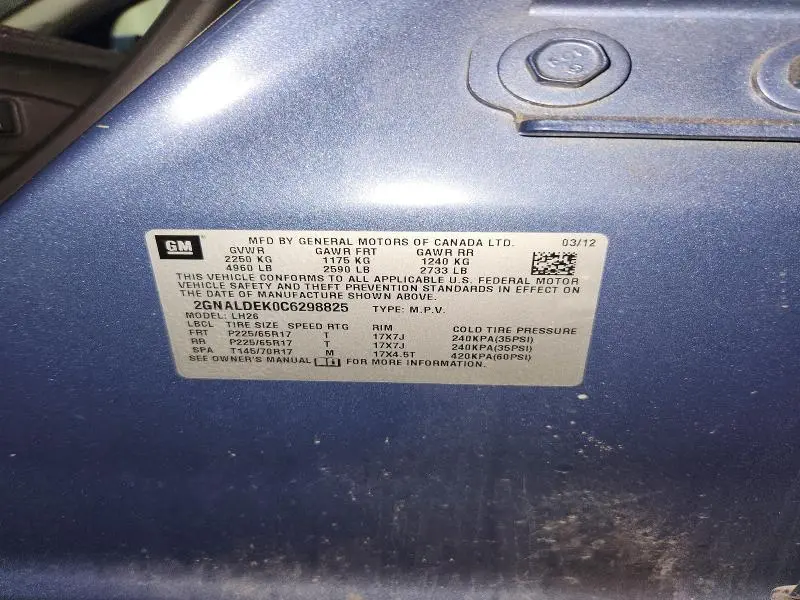 2012 CHEVROLET EQUINOX LT  