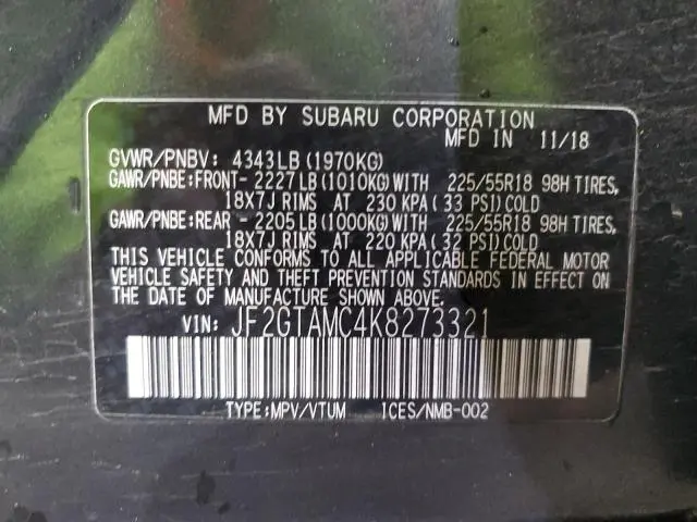 2019 SUBARU CROSSTREK LIMITED  