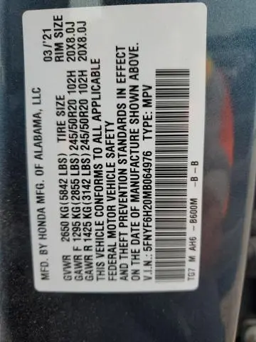 2021 HONDA PILOT SE  
