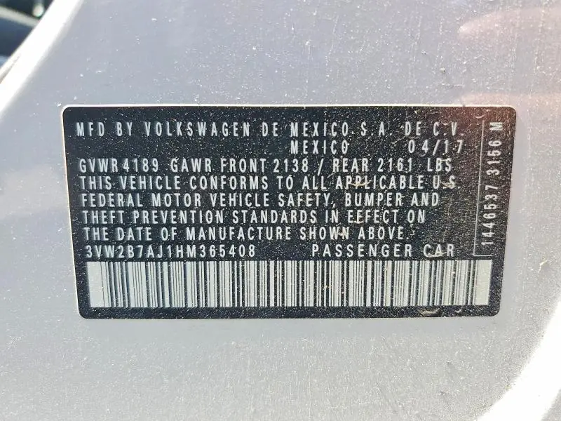2017 VOLKSWAGEN JETTA S  