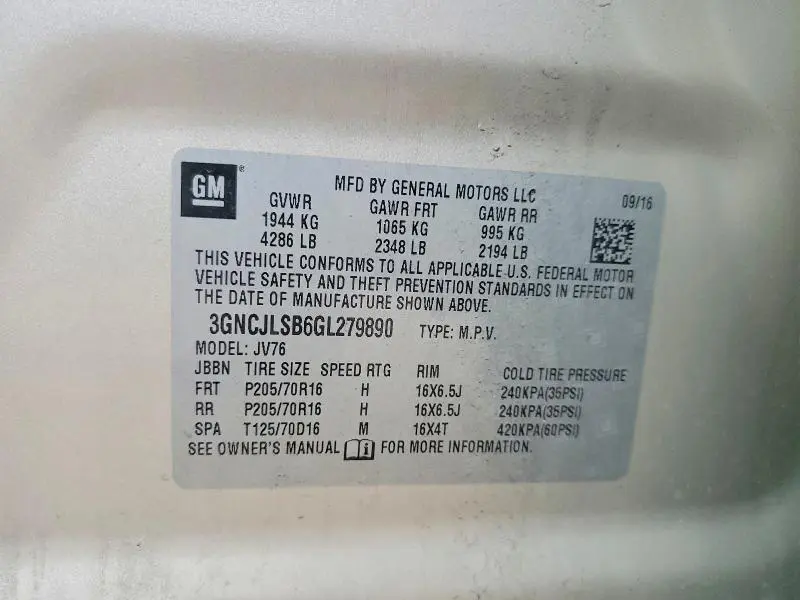 2016 CHEVROLET TRAX 1LT  