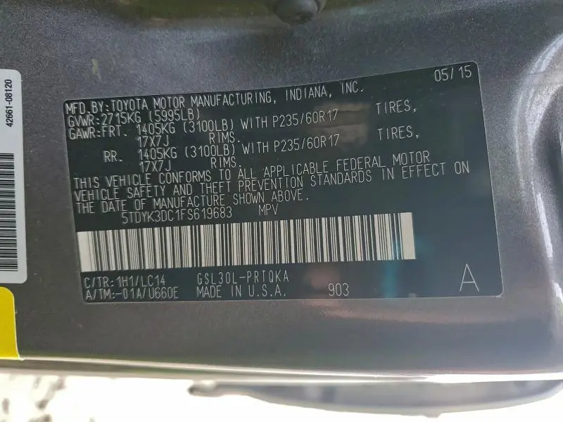 2015 TOYOTA SIENNA XLE  