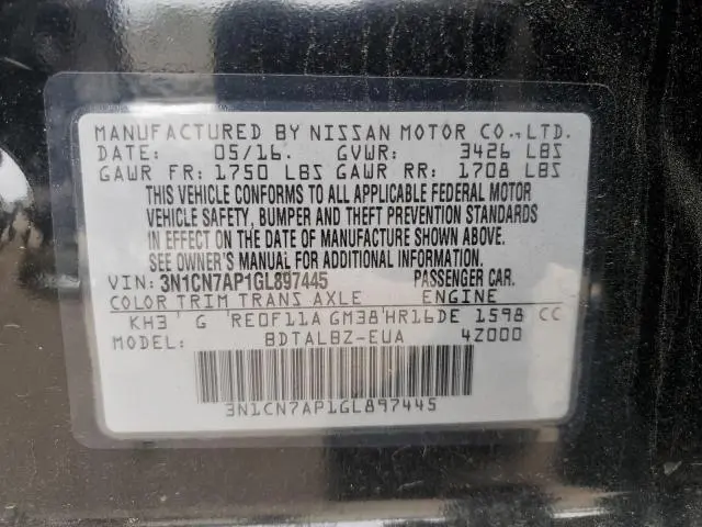 2016 NISSAN VERSA S  