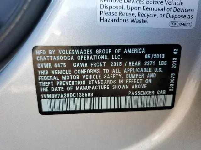 2013 VOLKSWAGEN PASSAT SE  