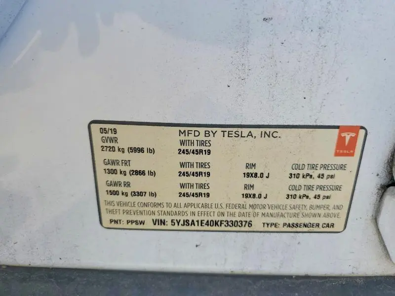 2019 TESLA MODEL S   