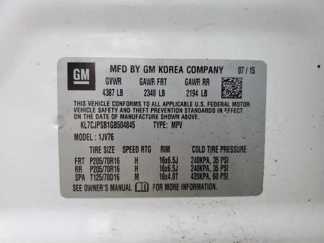 2016 CHEVROLET TRAX 1LT  