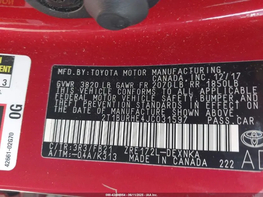 2018 TOYOTA COROLLA LE
