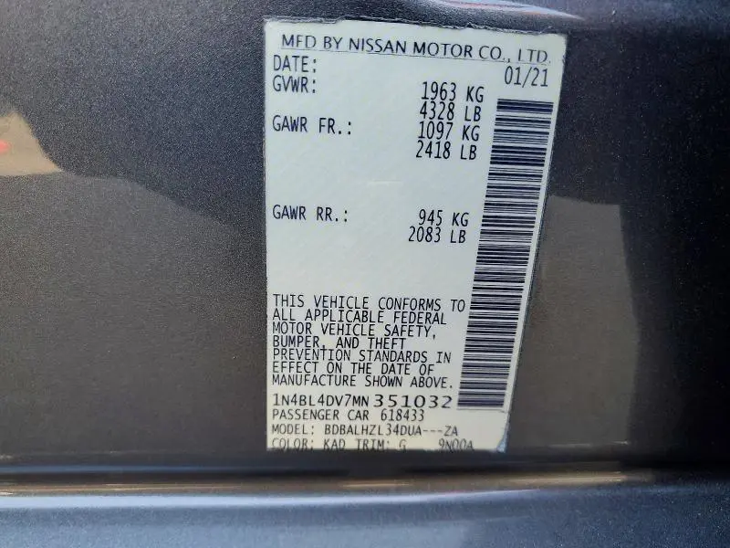 2021 NISSAN ALTIMA SV  