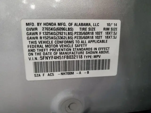 2015 HONDA PILOT EXL  