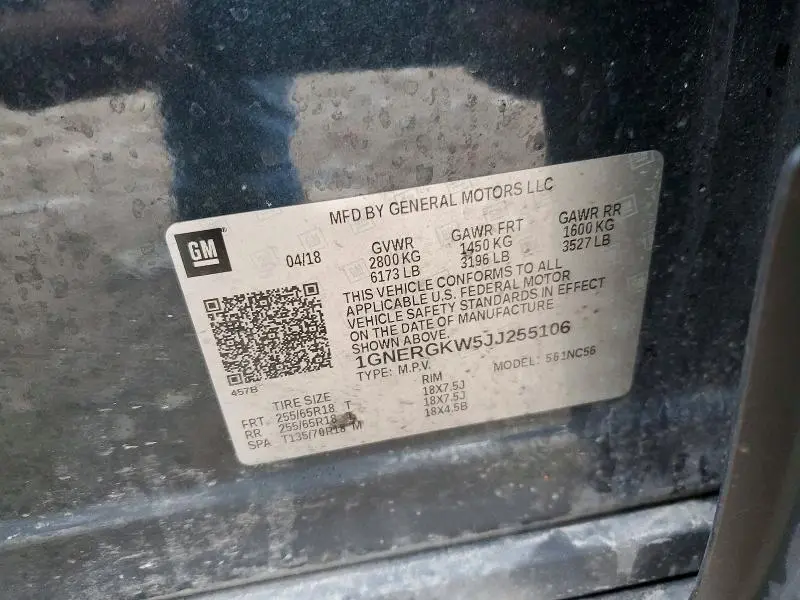 2018 CHEVROLET TRAVERSE LT  