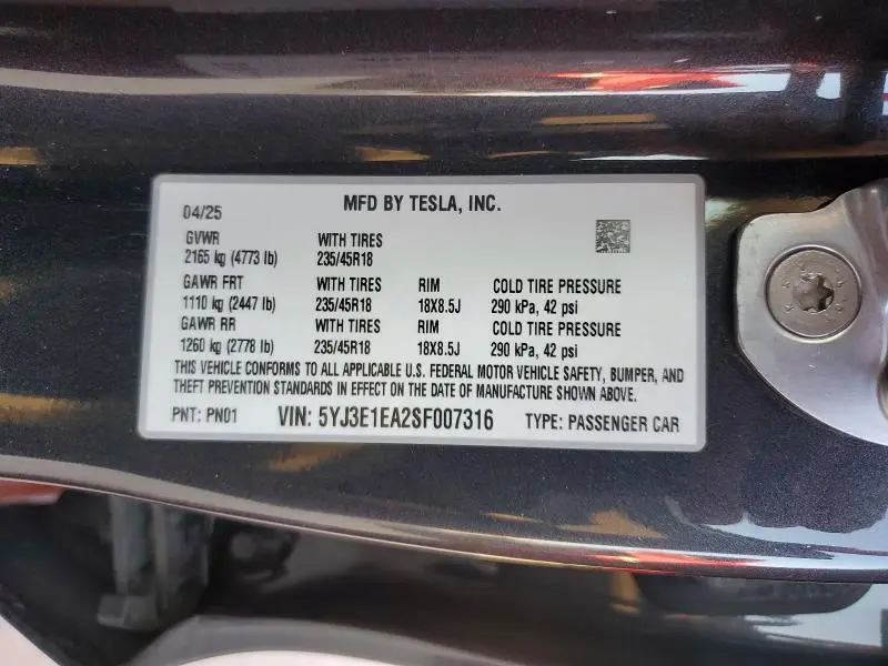 2025 TESLA MODEL 3   