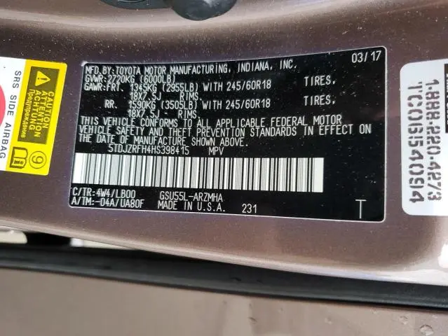 2017 TOYOTA HIGHLANDER SE  