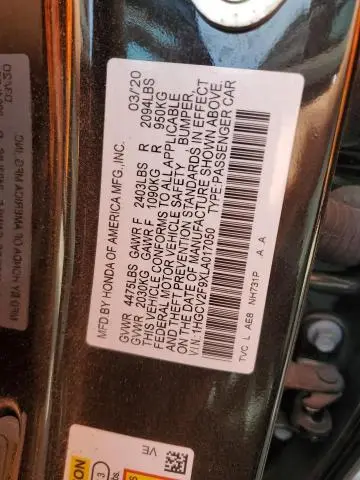 2020 HONDA ACCORD TOURING  
