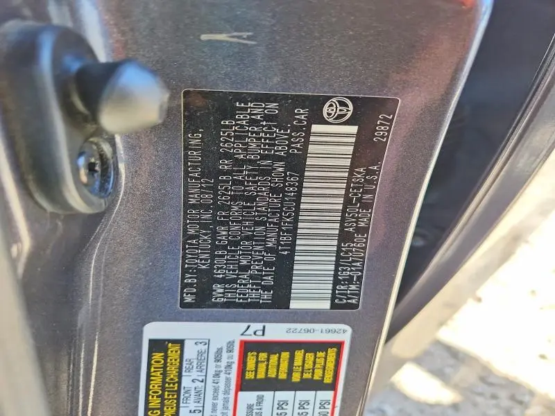 2012 TOYOTA CAMRY L  