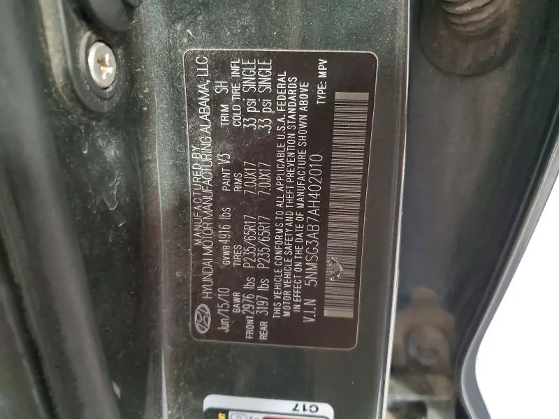 2010 HYUNDAI SANTA FE GLS  