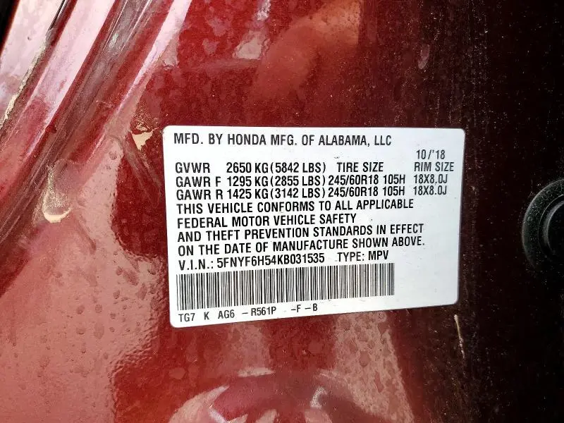 2019 HONDA PILOT EXL  