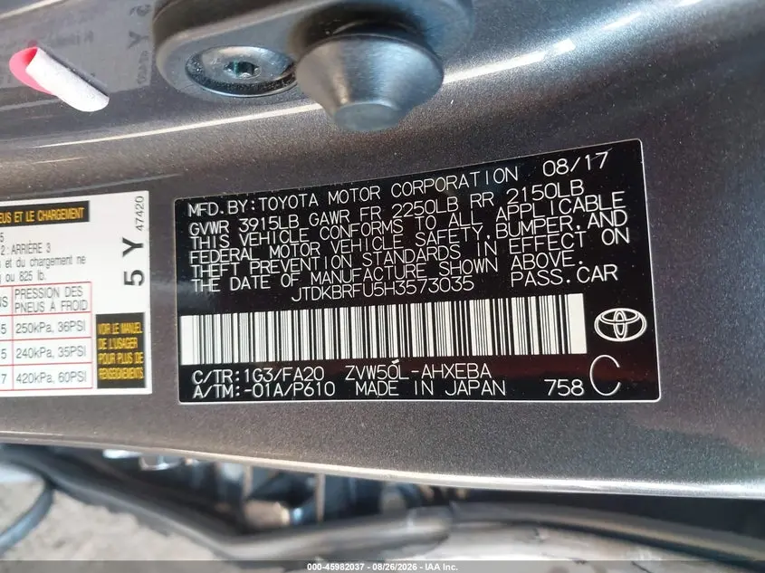 2017 TOYOTA PRIUS TWO