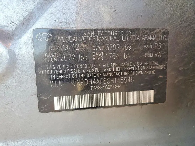 2012 HYUNDAI ELANTRA GLS  