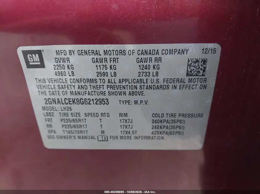 2016 CHEVROLET EQUINOX LT