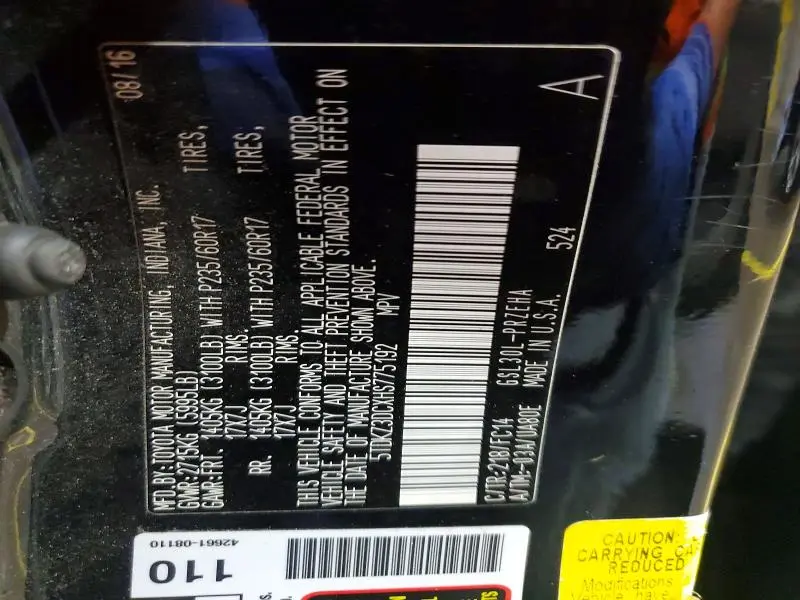 2017 TOYOTA SIENNA LE 8-PASSENGER  