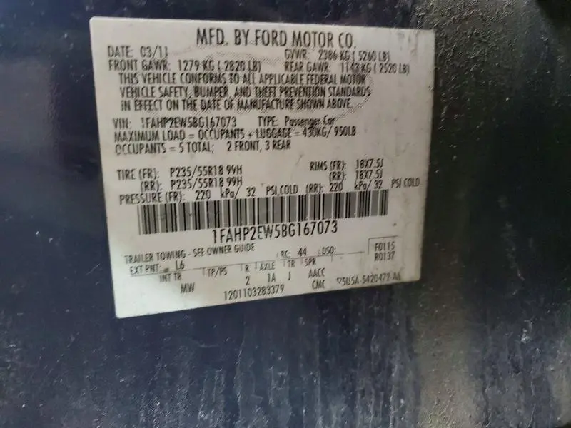 2011 FORD TAURUS SEL  