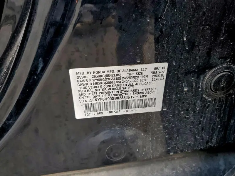 2016 HONDA PILOT TOURING  