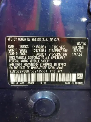2016 HONDA HR-V EXL  