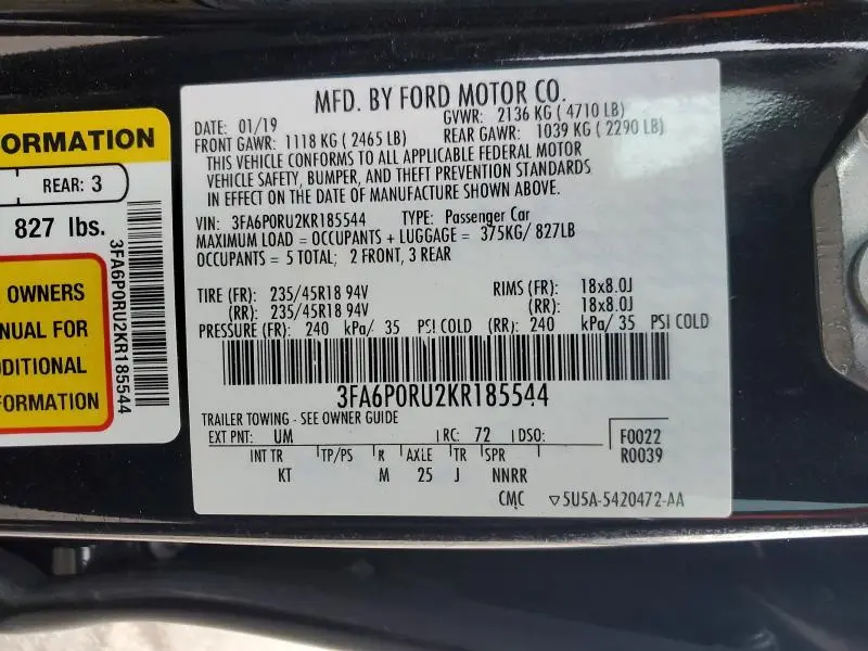 2019 FORD FUSION TITANIUM  