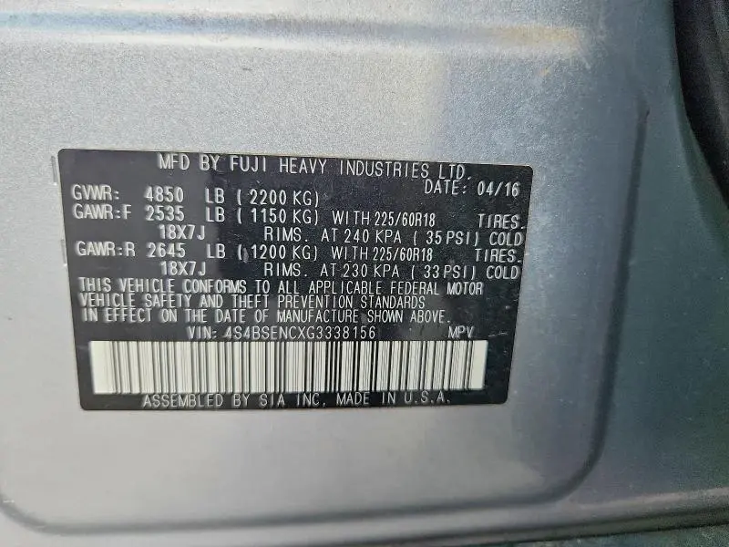 2016 SUBARU OUTBACK 3.6R LIMITED  