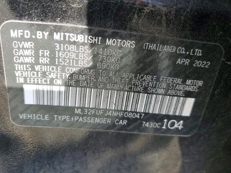 2022 MITSUBISHI MIRAGE G4 ES  