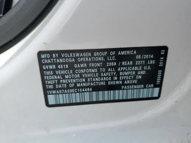 2014 VOLKSWAGEN PASSAT S  