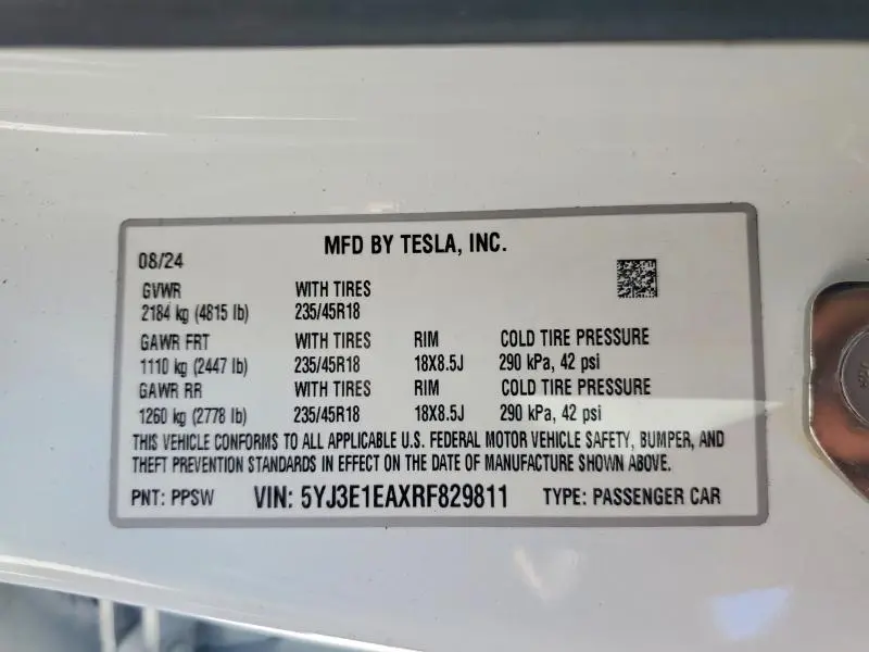 2024 TESLA MODEL 3   