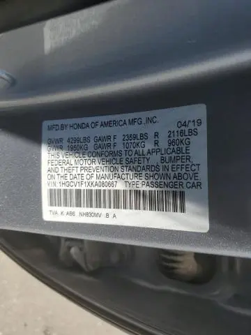 2019 HONDA ACCORD LX