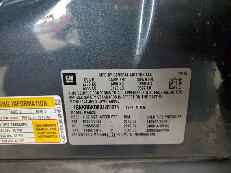 2013 CHEVROLET TRAVERSE LT  