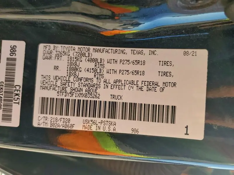 2021 TOYOTA TUNDRA CREWMAX SR5  