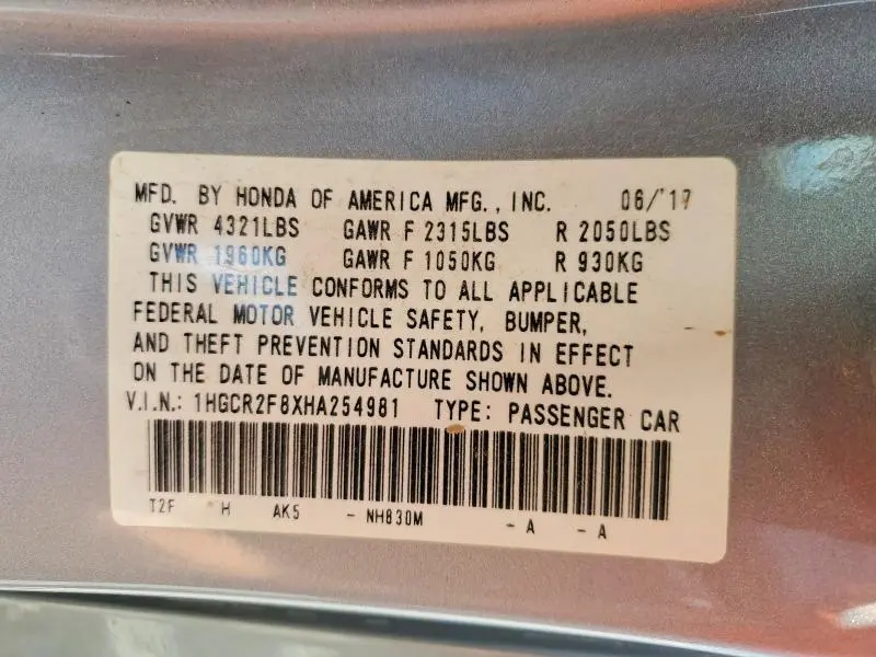 2017 HONDA ACCORD EXL  