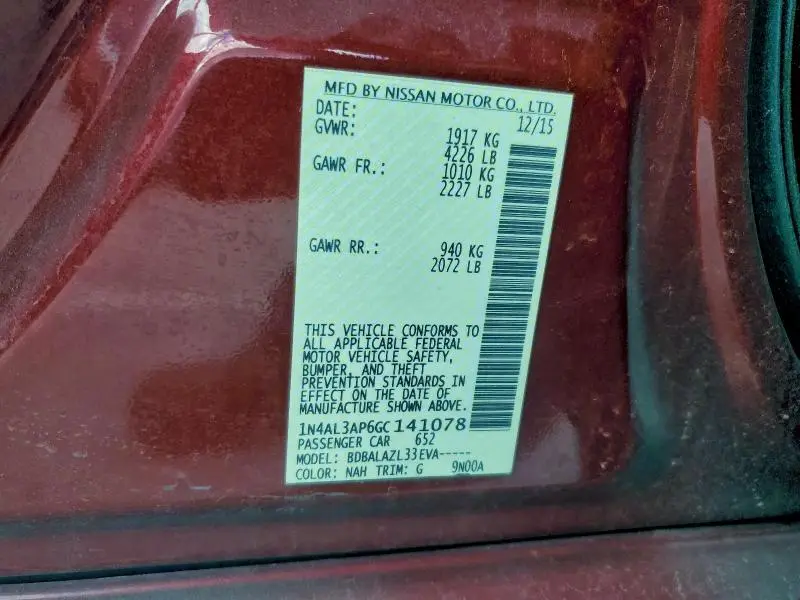 2016 NISSAN ALTIMA 2.5  