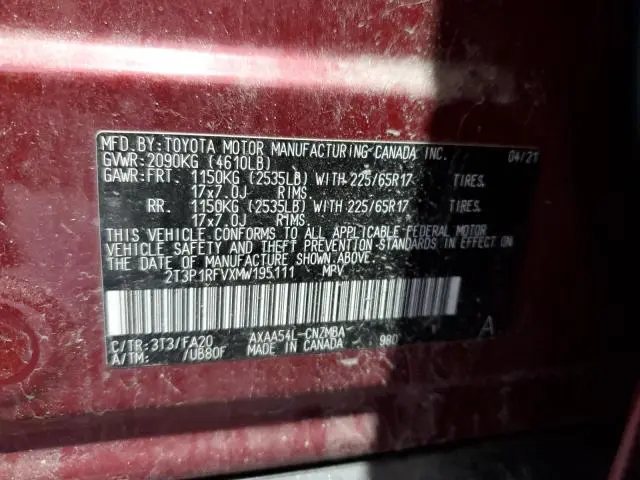 2021 TOYOTA RAV4 XLE  