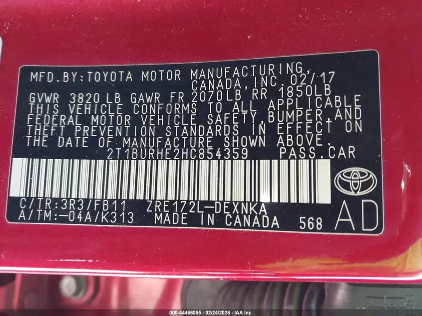 2017 TOYOTA COROLLA LE