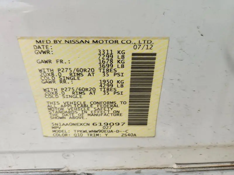 2012 NISSAN ARMADA PLATINUM  