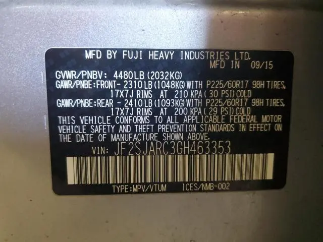 2016 SUBARU FORESTER 2.5I LIMITED  