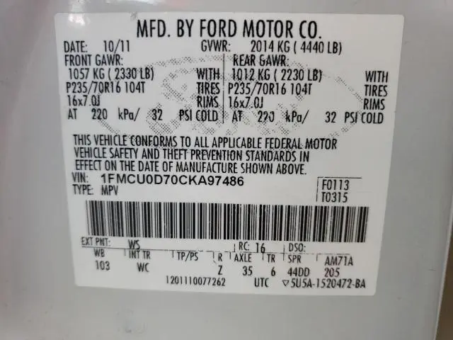 2012 FORD ESCAPE XLT  