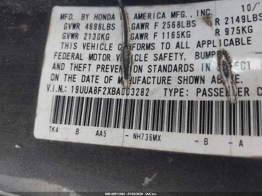 2011 ACURA TL 3.5