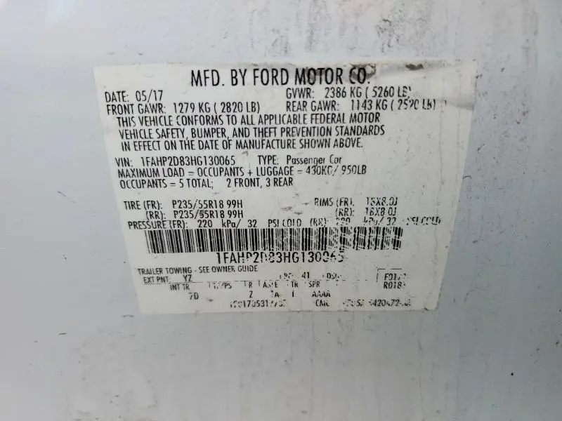 2017 FORD TAURUS SE  