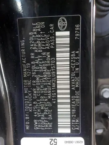 2020 TOYOTA CAMRY SE  